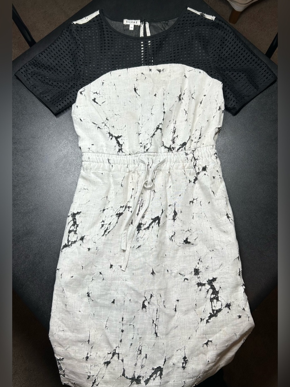 Silvae Women’s Size XS Black & White Paint Splatter Designer Linen Blend Dress
